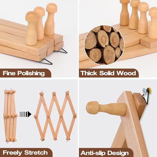 SCUNDA Wall Rack with 10 Hooks, Wooden Wall Expandable Coat Rack for Coat, Hats, Baseball Caps, Coffee Mug, Jewelry(Natural) - color: Natural, size: 10 Hooks