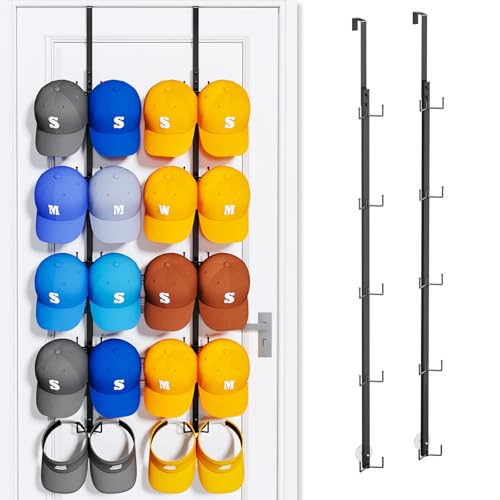 SWTYMIKI Over Door Hat Organizer - 2 Packs Metal Wall Mounted Hat Rack with 5-Tier Dual Hooks Design, Hanging Baseball Cap Organizer Storage Holds up to 40 Caps for Door, Bedroom, Closet - color: Black, style: Double Hook