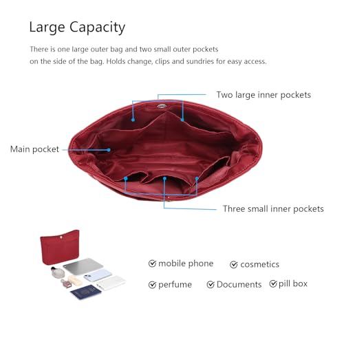 YONEBN waterproof Storage Bag Lightweight Large Capacity nylon Bag Inner Bag Handbag Organizer - color: Nylon/Burgundy Red