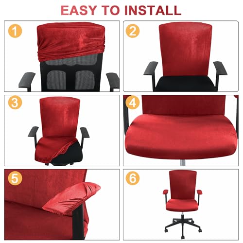 Tallew 4 Pcs Office Chair Covers Set Computer Universal Protective Stretchable Chair Seat Covers Desk Armrest Slipcovers Pads Office Cushion Backrest for Rotating(Claret) - color: Claret