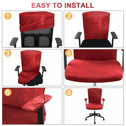 Tallew 4 Pcs Office Chair Covers Set Computer Universal Protective Stretchable Chair Seat Covers Desk Armrest Slipcovers Pads Office Cushion Backrest for Rotating(Claret) - color: Claret