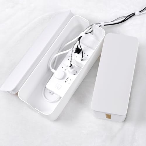Cable Management Box, 2 Pack Large & Medium Cable Organizer Box with 17 PCS Cable Management Set, Cord Organizer Box to Hide Surge Protector on Desk or Floor (White) - color: White