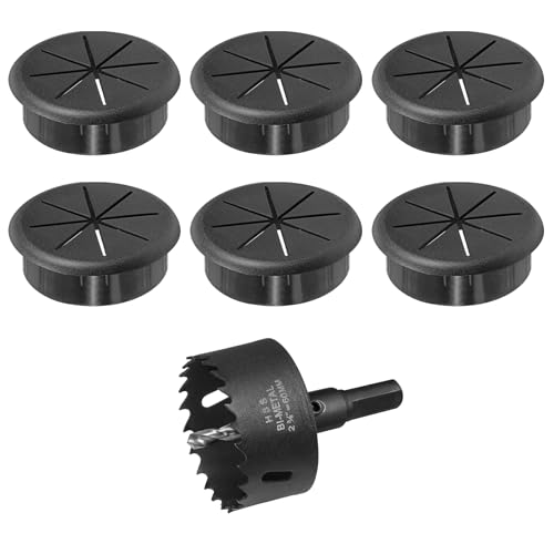 2-3/8" Black Desk Grommet, JTemgle Flexible Cable Grommet with Bi-Metal Hole Saw Rubber Cable Hole Cover Wire Organizer Caps Desktop Cord Management for Home Office TV Stands Tabletops, 7 Pieces - color: Black, size: 2-3/8" / 60mm