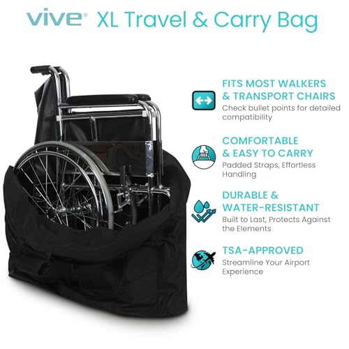 Vive XL Carry & Travel Bag for Rollator Walkers & Transport Chairs - Cover Carrier Accessory for Car Travel, Storage, Seniors - Accessories - Waterproof with Padded Straps