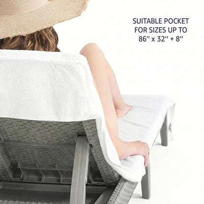 American Soft Linen 2 PACKED Chaise Lounge Covers with Pocket, 86"x32" Oversized Beach Pool Lounge Chair Towels (White Chair Towel, 2 PIECE) - color: White Chair Towel, size: 2 PIECE