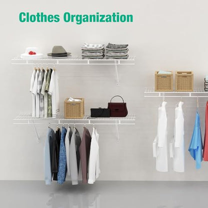 HAUSHOF Closet Shelves Wall Mounted 2-Pack, 4 ft x 12in White Wire Shelving for Laundry Room, Closet, Basement Organization and Storage - size: 4ft x 12in