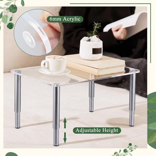 RattanView Height Adjustable 16in Extra Large Acrylic Display Risers 6mm Thick Clear Shelf Riser with 4 Metal Legs 6.7-9 in Adjustable Screwdriver, Stand for Plant Decor Collectibles Figures