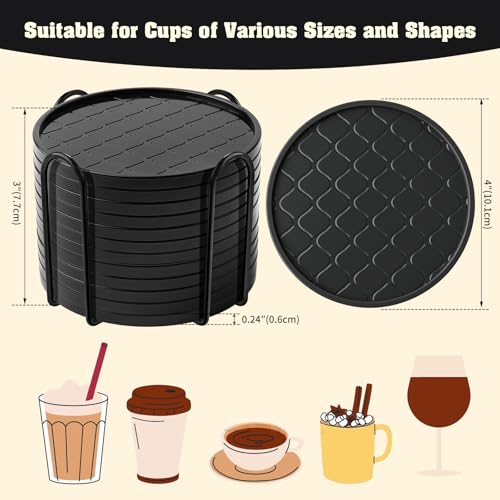 Coasters,Drink Coasters Set of 8 with Holder (Black, 12pcs) - color: Black, size: 12 pcs