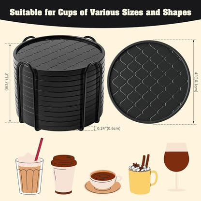 Coasters,Drink Coasters Set of 8 with Holder (Black, 12pcs) - color: Black, size: 12 pcs