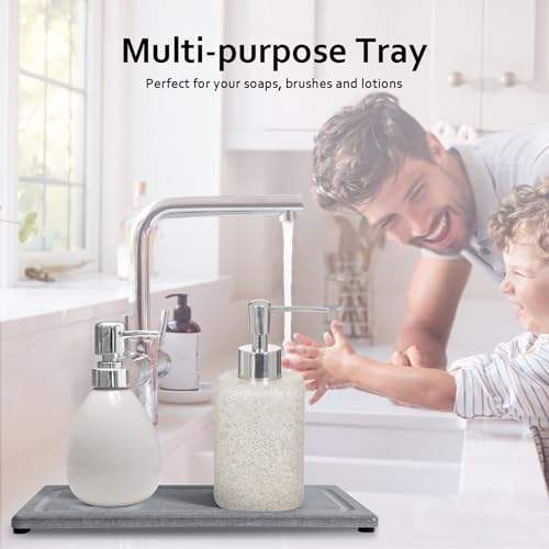 2 PCS Water Absorbing Stone Trays for Bathroom Sink & Kitchen Counter, Fast-Drying Diatomite Sink Coasters, Vanity Tray, Hand Soap Holder with Anti-Skid Pads (11" x 4.7" Gray) - color: 11" X 4.7" Gray