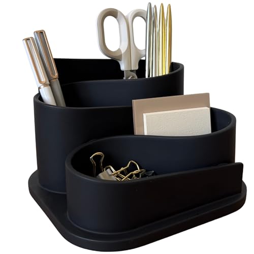 OAKOA Black Desk Organizer with Pen Holder - Aesthetic Desk Accessories for Women Office - Black Pencil Holder for Desk - Desktop Organizer Caddy - Cute Desk Decor - color: Black