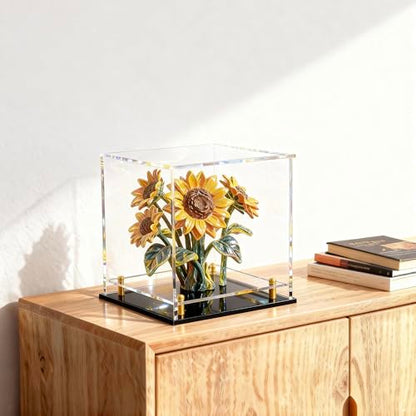 Acrylic Display Case for Collectibles, Dustproof Acrylic Box with Clear Display Elevation & Gold Risers, Large Display Case for Figures Toys Memorabilia, 8" L x 8" W x 8" H - size: 8"L x 8"W x 8"H