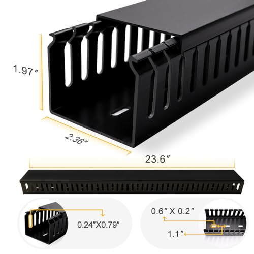 Cable Raceway, 95" Open Slot Cable Management Kit with Upgraded Snap Structure,Wire Cover Cord Hider for Under Desk&Industrial Network/PC/TVs- 23.6" X 1.97" X 2.4" X 4PCS (LWH,Black)
