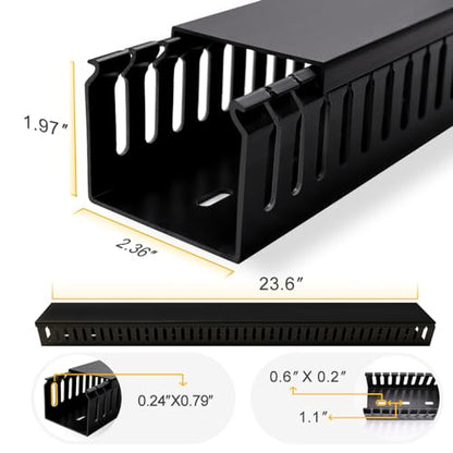 Cable Raceway, 95" Open Slot Cable Management Kit with Upgraded Snap Structure,Wire Cover Cord Hider for Under Desk&Industrial Network/PC/TVs- 23.6" X 1.97" X 2.4" X 4PCS (LWH,Black)