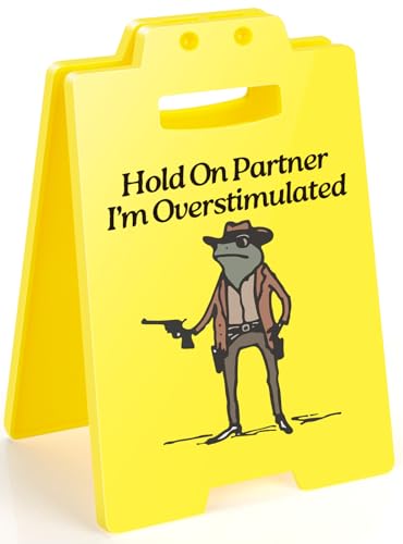Hold On Partner I'm Overstimulated Humorous Desk Sign - Stress Relief Gifts for Colleagues, Funny Office Decor for Coworkers and Friends - style: Cowboy Frog