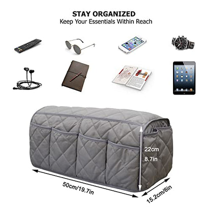 Armchair Caddy, Sofa Armrest Organizer with 14 Pockets, Waterproof Non Slip Recliner Remote Control Holder, Couch Chair Arm Storage for TV Remotes, Phone, iPad, Magazine, Books - color: Gray