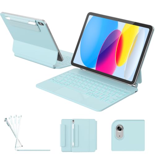 RAYMCRAFT for iPad 11th(A16, 2025)/10th Generation Case with Keyboard, Magic Keyboard 2022, Springy Backlit Keys, Stain-Resistant Surface, Multi-Touch Trackpad, Light Blue - color: Light Blue