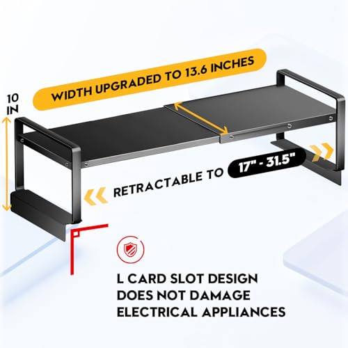 Adjustable Refrigerator Top Rack, 17-31.5" Metal Shelf for Washer/Dryer | L-Slot Protects Appliances. Adjusts 17-31.5". 50lbs Load. Metal, Rustproof. No Tools, Easy Setup. Kitchen/Laundry/Dorm