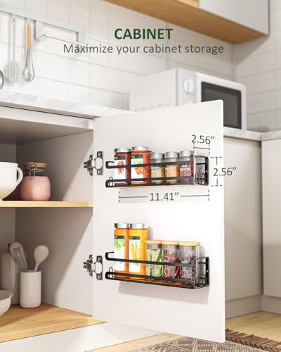 Doakhirmit Wall Mount Spice Rack, Black,4 Pack | 16 Hooks,Screw or Adhesive Installation , Hanging Organizer for Stove Cabinet Pantry Door Kitchen and RV Use - size: 4 Pack