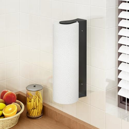 Paper Towel Holder Under Cabinet, Stainless Steel, Wall Mount, Black Adhesive Paper Roll Holder for Kitchen and Bathroom - color: Black