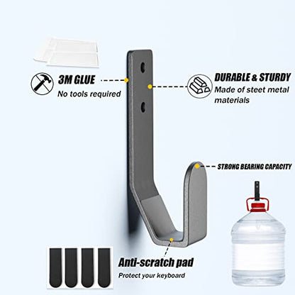 Keyboard Wall Mount Storage,Metal Wall Hanger Rack with Adhesive & Screw in, Universal for Gaming Mechanical Keyboards, for Devices Thickness < 2.5cm - color: Black Metal