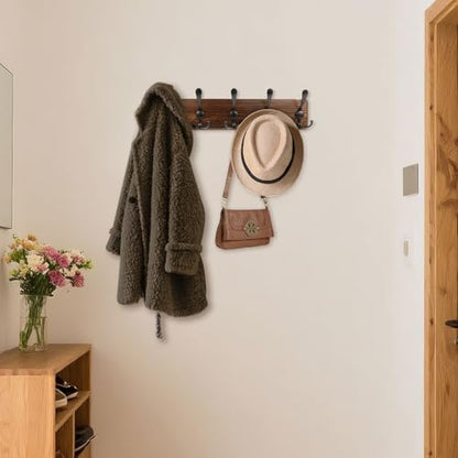 2 Pack Coat Rack Wall Mount 16.8'' Rustic Hat Rack with 5 Triple Hooks Coat Hooks Wall Mount Farmhouse Wall Hooks for Hanging Coat, Bags, Towels - color: Brown Plate & Black Hook, size: 2 Item-5 Hooks