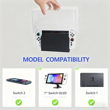 Transparent Dust Cover for Nintendo Switch 2/ Switch/Switch OLED Charging Dock - Anti-Scratch Waterproof Clear Protective Sleeve Display Guard