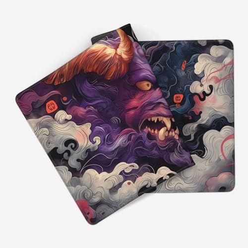 Extended Gaming Mouse Pad, XXL Non-Slip Rubber Base,Waterproof with Stitched Edges, Japanese Demon Design, Ultra-Smooth Cloth Surface, 35.4 x 15.7 Inches - color: Demon