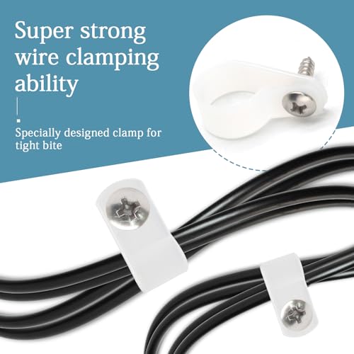 50 Pcs 5/8 Inch White Nylon Screw Mounting R-type Cable Clip Wire Clamp, 16mm Cable Clip Wire Clamp for Wire Management, Stainless Steel Screws Included - color: 50 Pcs White, size: 5/8