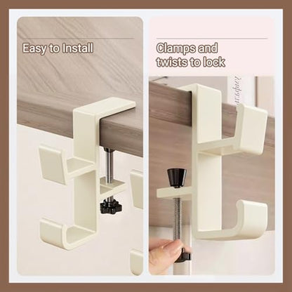 2-Pack Headphone Stand & Hook – Under Desk Headset Holder Clamp Mount for Gaming Headphones, Backpacks, Purses, Coats – Space-Saving Desk Accessories (White Dual Hook)