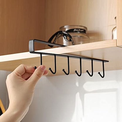 Kitchen Hook Holder Under Cupboard, Under Cabinet Utensils Hanging Hooks Rack, Drilling Free Cabinet Door Hanging Hook Rack,6 Hooks Kitchen Storage Utensil Organizer Hook Rack,2 Pack (Black) - color: Black 2pcs