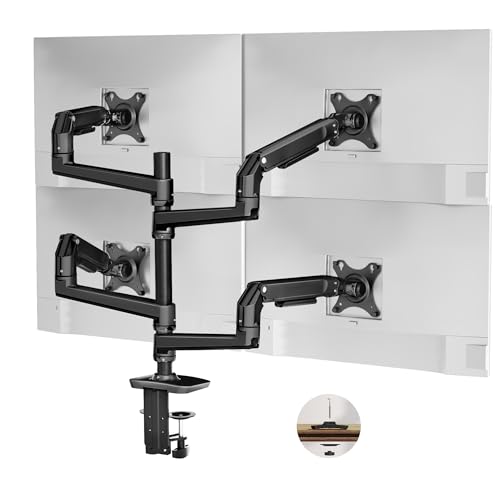 Heavy Duty Quad Monitor Mount, Mechanical Spring 4 Monitor Arm Fits Four 13-40 Inch Screens up to 25 lbs Each, Fully Motion VESA Mount Desk Stand, C-Clamp/Grommet Base, Premium Aluminum, Black - color: Black, size: Quad