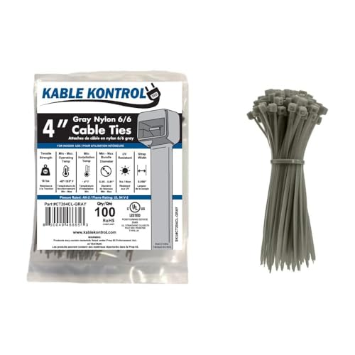 Kable Kontrol Gray Zip Ties 4 Inch 100 Pcs, 18 Lbs Tensile Strength, Self-locking Nylon Colored Cable Ties Wire Wraps for Indoor or Outdoor Use - color: Gray, size: 4" - 18 Lbs - 100 Pcs