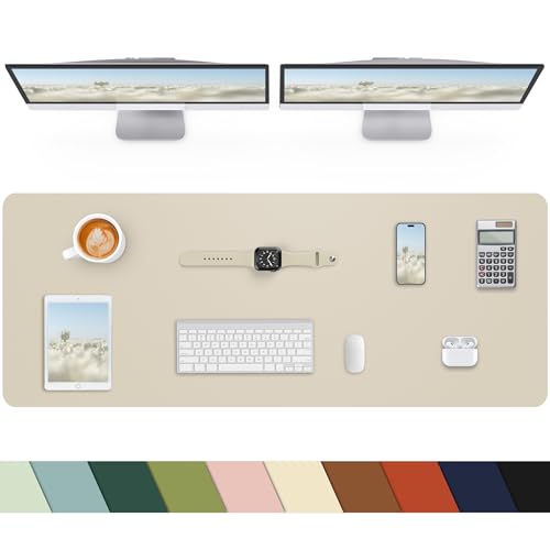 Leather Desk Pad Protector, Office Desk Mat, Large Mouse Pad, Non-Slip Desk Blotter, Laptop Desk Pad, Computer pad,Waterproof Desk Accessories for Office and Home(Beige, 48" x 17") - color: Beige, size: 48" x 17"