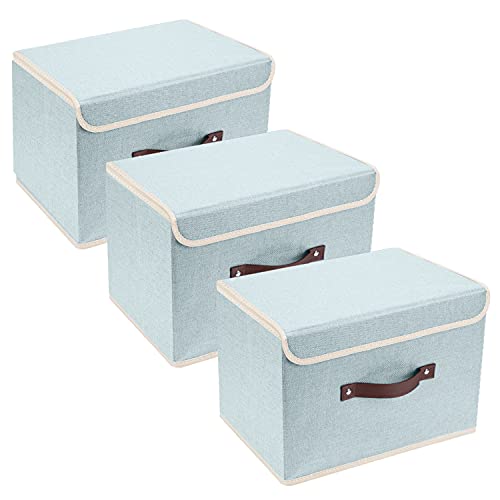 TYEERS Collapsible Storage Boxes, Washable Fabric Storage Bins with Lids, 14.9x9.8x9.8 inches, 3 Pack, Aqua Spring - color: Aqua Spring, size: set of 3
