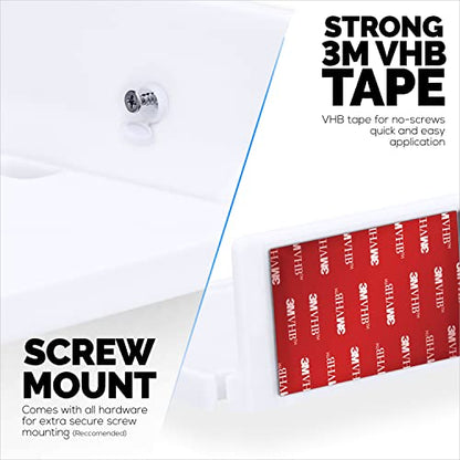 BRAINWAVZ 8” Shelf Wall Mount for Speakers, Security Cameras, Baby Monitors, Plants Toys & More, Floating Shelves, Adhesive & Screw-in (White) - color: 8" White Shelf