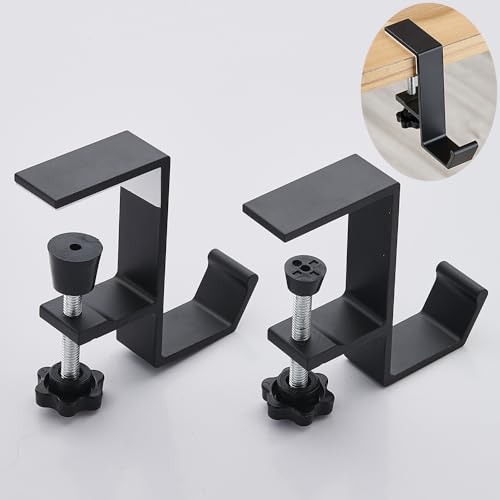 2Pcs Clamp-On Under Desk Headphone Holder Students' Desk Hook Women's Bag Hook with Adjustable Arm Clamp Backpack Handbag and Purse Holder - Suitable for Plate Between 1-5cm / 0.4-1.96” - Black - color: Black