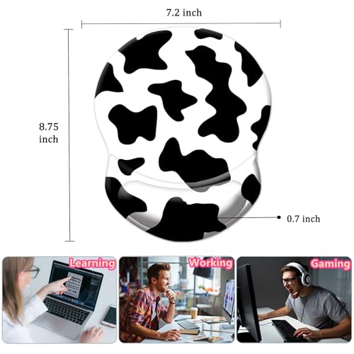 Ergonomic Mouse Pad with Support - Comfortable Wrist Rest, Non-Slip PU Base for Home Office, Studying, Gaming (Black White Cow) - color: Black White Cow