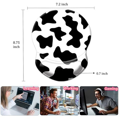 Ergonomic Mouse Pad with Support - Comfortable Wrist Rest, Non-Slip PU Base for Home Office, Studying, Gaming (Black White Cow) - color: Black White Cow