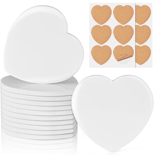 12 Pieces Sublimation Coasters, GOH DODD Glossy Ceramic Tiles Glazed Blanks with Cork for Valentine‘s Day DIY Alcohol Ink Heat Transfer Painting Housewarming Gifts Wedding Arts Crafts, Heart, 4 Inch - size: 4 Inch-12 Pieces-Heart