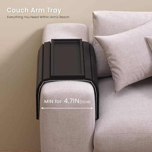 2 Pack Sofa Arm Tray, Bamboo Folding Couch Armrest Tray with Anti-Slip Pad for Drinks, Snacks, Phone, Remote Control (Black) - color: Black
