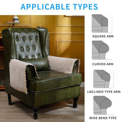MINJIATEX Couch arm Covers,Non-Slip lace Sofa arm Covers Set of 2 Washable Sofa armrests Cover for Living Room Recliner Chair arm Cover Protectors for Leather armrest (YC-Khaki) - color: Yc-khaki