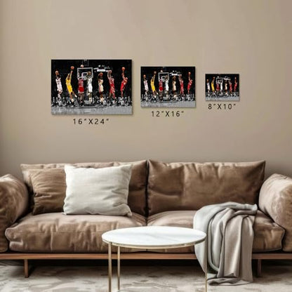Basketball Legends Canvas Wall Art Iconic Basketball Superstar Shooting Artwork Poster Print Inspirational Sports Wall Art for Basketball Fans Boys Bedroom Gaming Room Home Office Framed 12"x16"