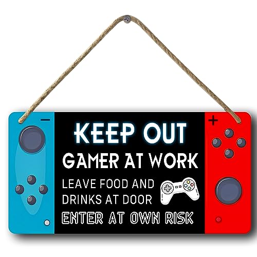 Game Room Sign Gaming Accessories Gamer Room Decor For Boys Keep Out Gamer At Work Signs Funny Gaming Room Door Decor Gaming Zone Wood Sign Girl Gamer Room Wooden Game Wall Decoration - color: GamingSign2