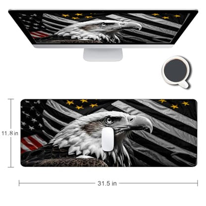 Large Gaming Mouse pad,Black and White Eagle Flag Tempered Glass Back Anti Slip Rubber Base Mouse pad, Suitable for Computer, Laptop, Office Desk Accessories - color: Black and White Eagle Flag Tempered Glass Back