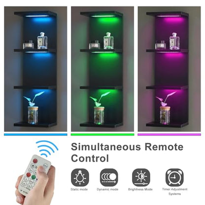 4 Tier RGB Wall Shelf-Gaming Shelf with Remote Control, Lack Shelves with Light for Bedroom | Easy to Install Cosmetic & Display Modern Shelf, Black - color: 4r-black