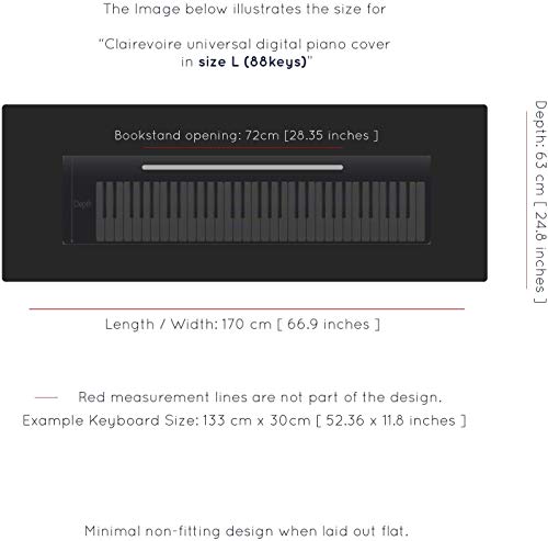 Clairevoire Piano Keyboard Dust Cover for 61 Keys to 88 Keys, Electric Pianos Cover, Digital Pianos Cloth Protection, Lightweight and Adjustable Closure,Ebony Black, L - Keyboard Piano up to 61" x 21" - color: Ebony Black, size: Large