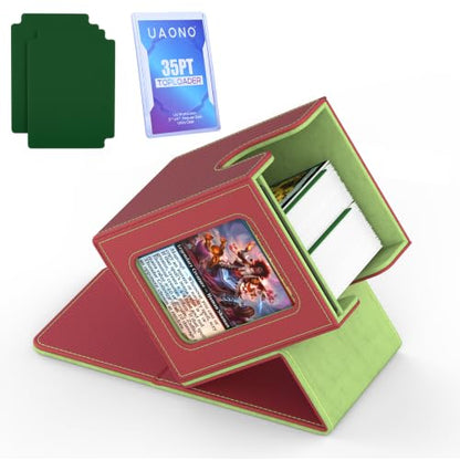 UAONO Card Deck Box for MTG Commander, Independent Commander Display, Fits 100 Double-Sleeved Cards, Magnetic Deck Case for Magic the Gathering TCG, 2 Dividers & 1 Top Loader (Red/Green) - color: A-Red&Lime Green