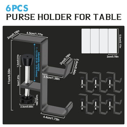 Desk Hook 6PCS, 2 in 1 Heavy Duty Purse Holder for Table, Bag Hook, No Drill Adjustable Headphone Backpack Hanger for Table & Desk