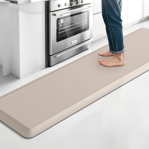 4/5 Inch Thicker Kitchen Mat, Cushioned Thick Floor Comfort Mat, with Non-Slip Bottom, Water & Stain Resistant, Easy Clean Standing Desk Mat for Kitchen, Sink, Office (17.3"x60"x0.8", Khaki) - color: Khaki, size: 60"L x 17.3"W x 0.8"Th